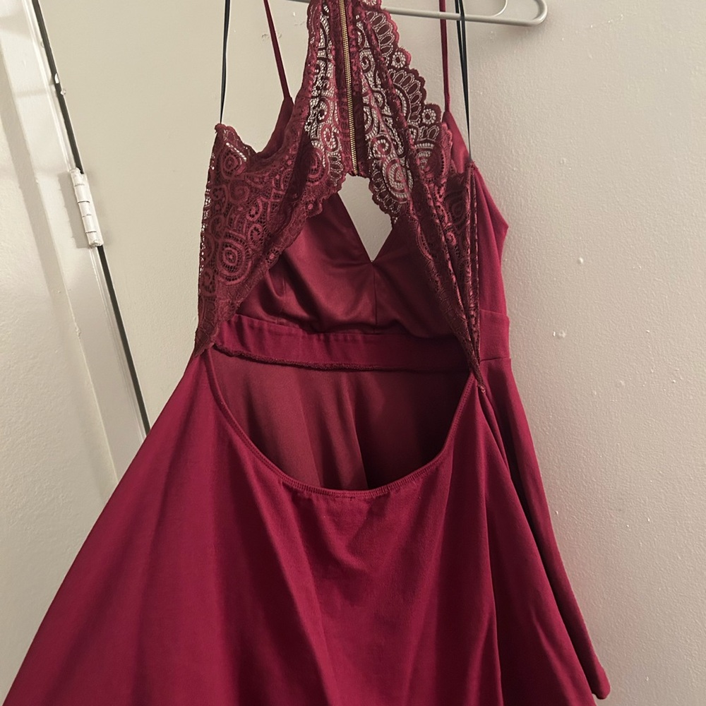 Maroon Windsor Dress, lace and open back